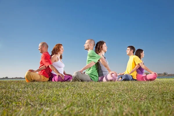 Coppia di alberi, uomo e donna pratica Yoga asana — Foto Stock