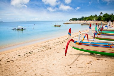 Traditional fishing boats on a beach in Nusa Dua on Bali. clipart