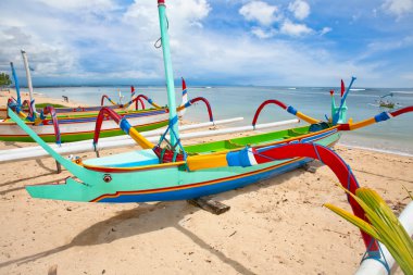 Traditional fishing boats on a beach in Nusa Dua on Bali. clipart