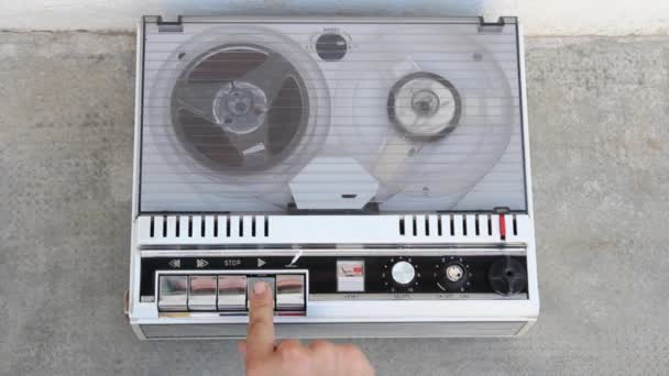 Old tape recorder close up view from above — Stock Video