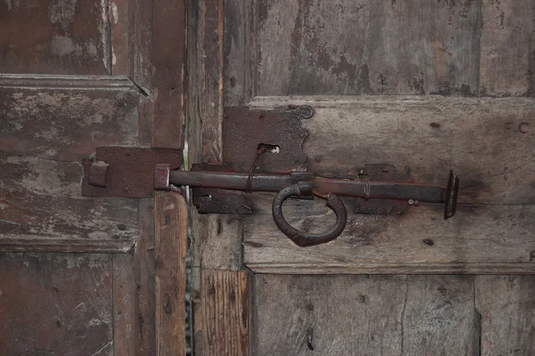 Bolt on the wooden door — Stock Photo, Image