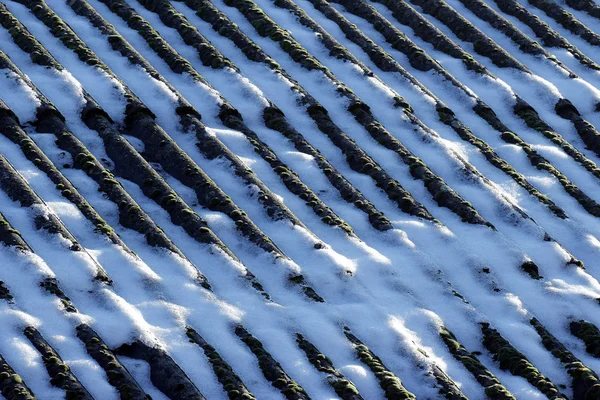 Snowy asbestos roof — Stock Photo, Image