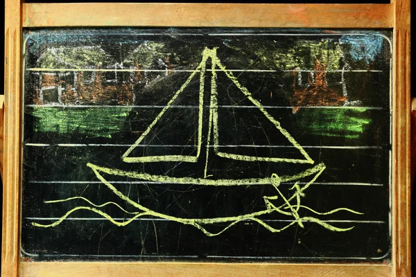 Sailing boat on chalkboard — Stock Photo, Image