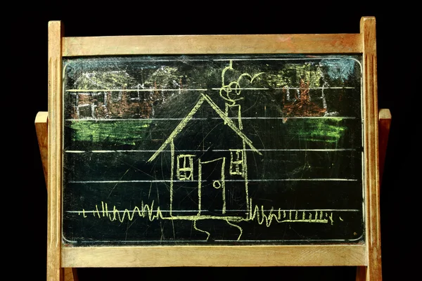 House on vintage blackboard — Stock Photo, Image