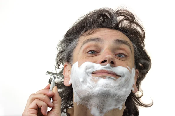 Homme heureux avec brosse à raser — Photo