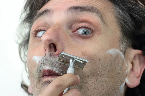 Shaving with vintage razor — Stock Photo, Image