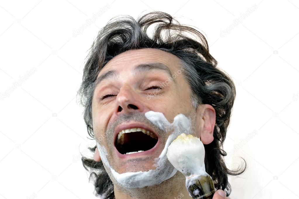 happy man with shaving brush
