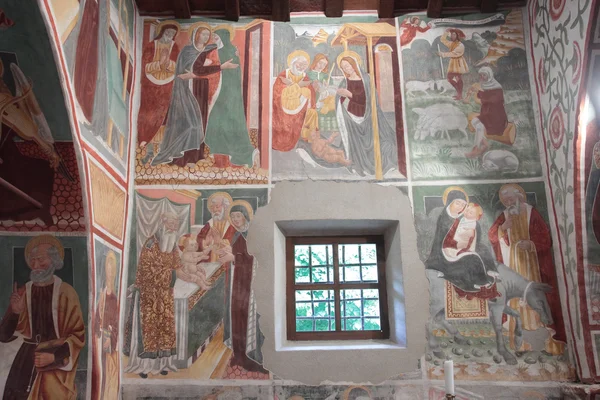 Ιερή οικογένεια xv αιώνα τοιχογραφία — Φωτογραφία Αρχείου