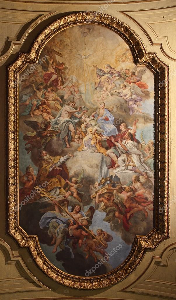 Baroque Ceiling Fresco In Santa Cecilia Church Rome Italy