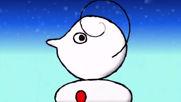 Personaggio Pupazzo Neve Cartone Animato Sopra Paesaggio Innevato — Video Stock