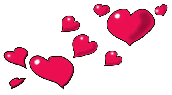 Cartoon Illustration Red Hearts White Background — Stock Photo, Image