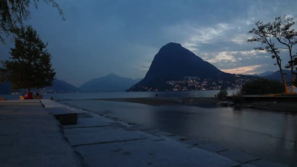 Lago Lugano Noite Região Ticino Suíça — Vídeo de Stock