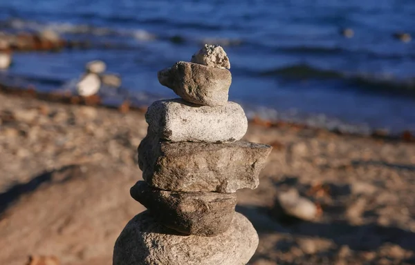 Harmonia Concept Pebble Stone Stacks Praia — Fotografia de Stock
