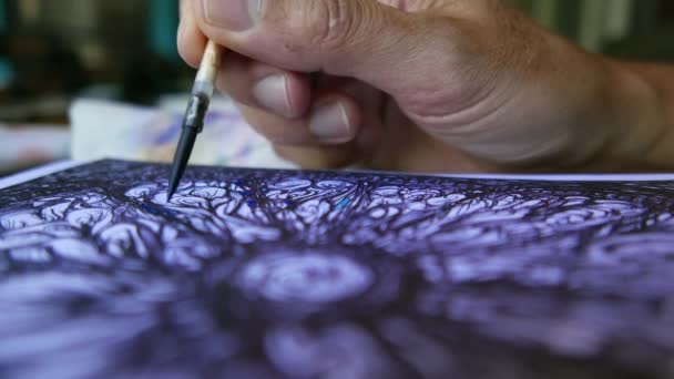 Male Hand Holding Brush Watercolor Painting — Stock videók