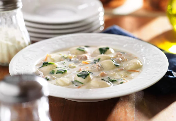 Chicken and gnocchi soup meal — Stock Image Chicken and gnocchi soup meal Stock Image