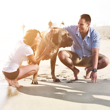 Evcil köpekle oynamayı Çift.