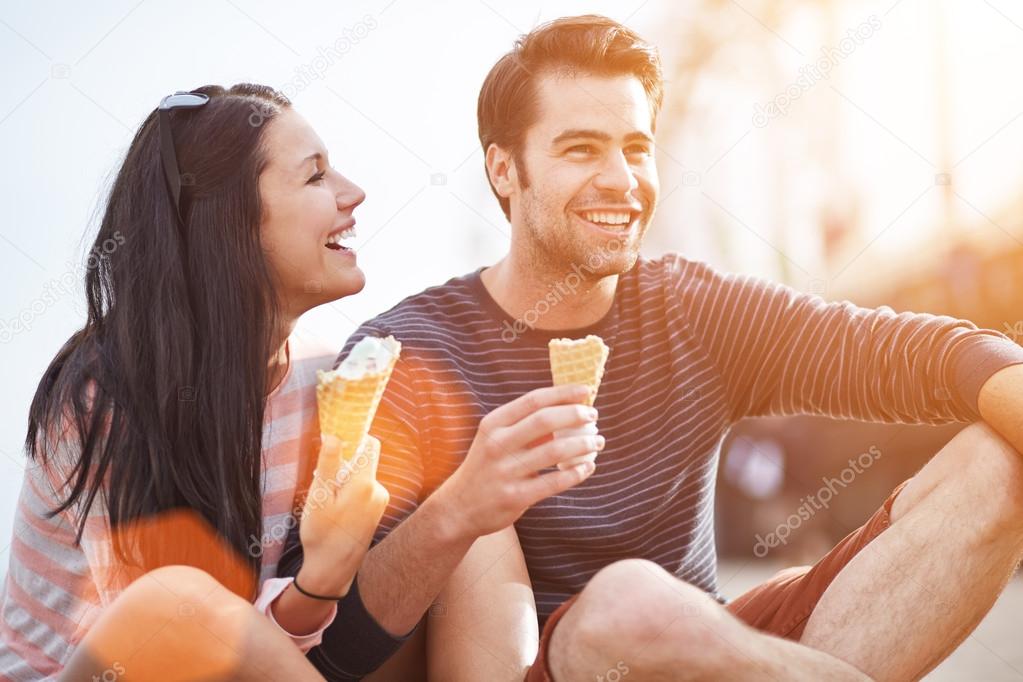 Couple eating ice cream