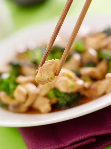 Eating chicken and broccoli — Stock Photo, Image