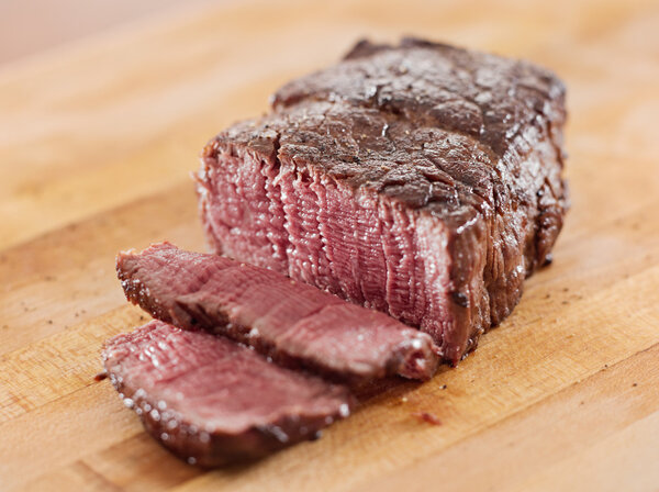 Steak - cooked fillet of beef sliced open.