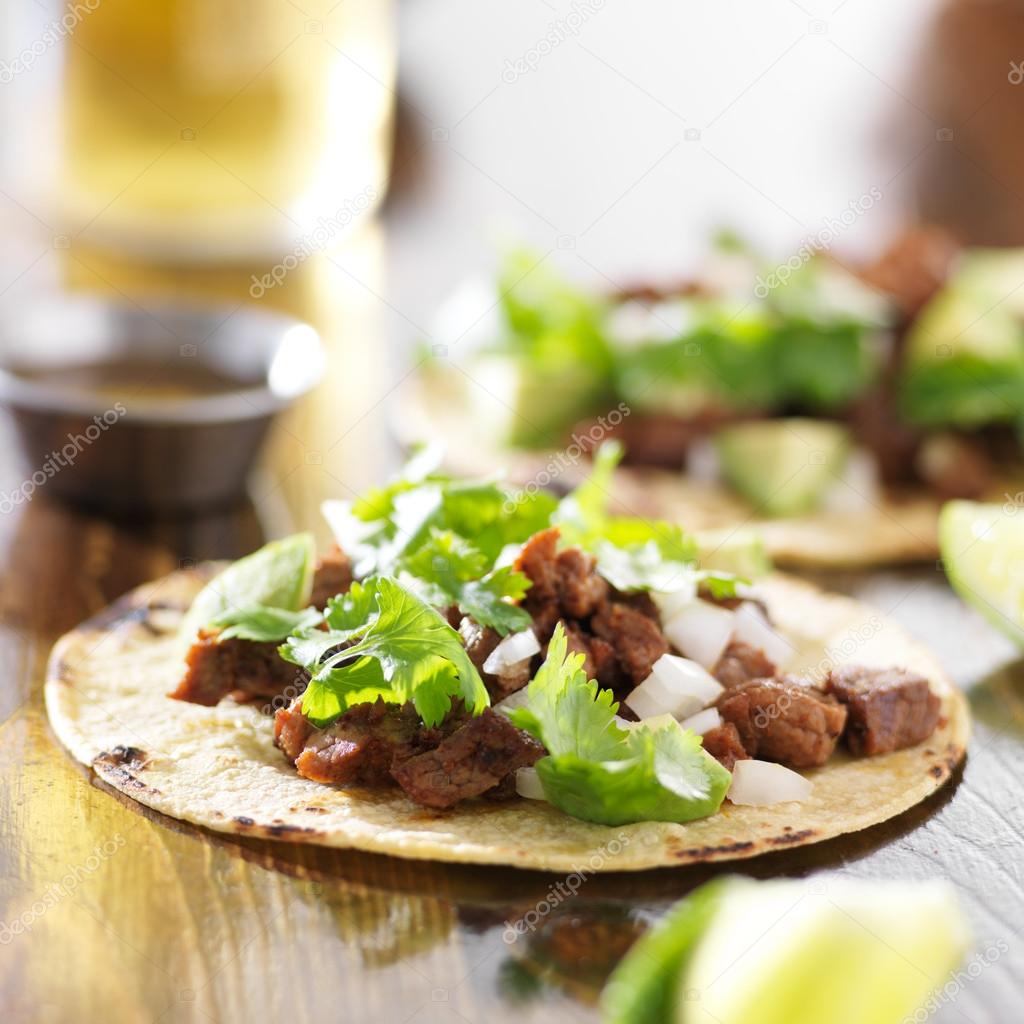 Mexican tacos with beef and corn tortilla Stock Photo by ©resnick_joshua1 39597579