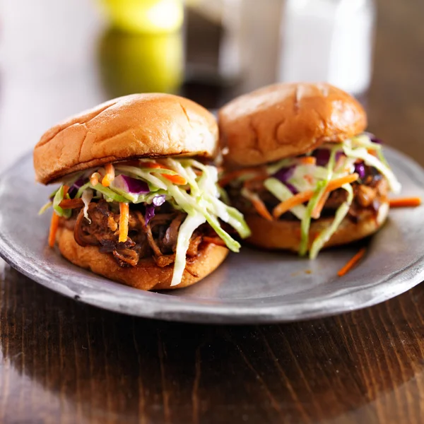 Pulled pork with bbq sauce on a plate — Stock Photo, Image