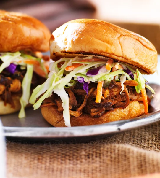 Two barbecue pulled pork slider sandwiches — Stock Photo, Image
