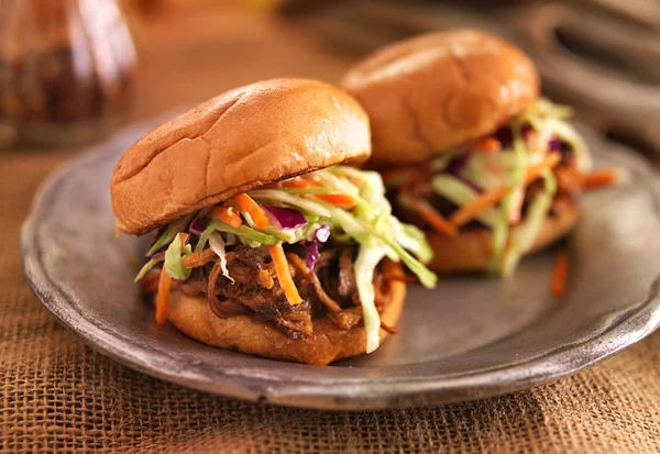 Pulled pork with bbq suace on a plate — Stock Photo, Image
