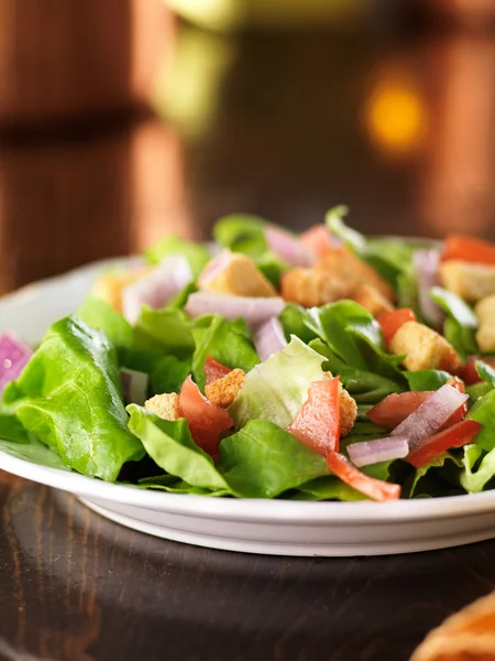 Салат з салатом, помідорами та грінками — стокове фото