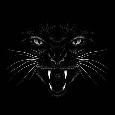 Kedi vektörü sanat illüstrasyonu tişört giysisi dövme tasarımı veya giysisi. Şirin baskı tarzı kedi yavrusu arka planı. Bu el çizimini siyah kumaş ya da tuval üzerinde yapmak iyi olurdu.