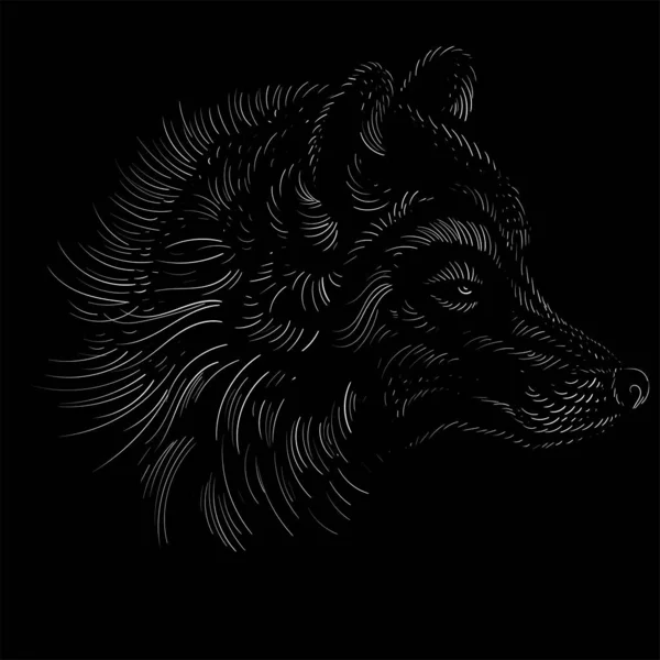 用于纹身或T恤衫设计或外耳的矢量狐狸或狼标志 可爱的打印风格的狗或狼的背景 这幅手绘画很适合用黑色的面料或帆布做 — 图库矢量图片