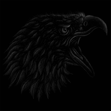 Dövme ya da tişört tasarımı için Vektör logosu. Avlanma tarzı kuzgun arka planı. Bu el çizimi siyah kumaş ya da tuval için.