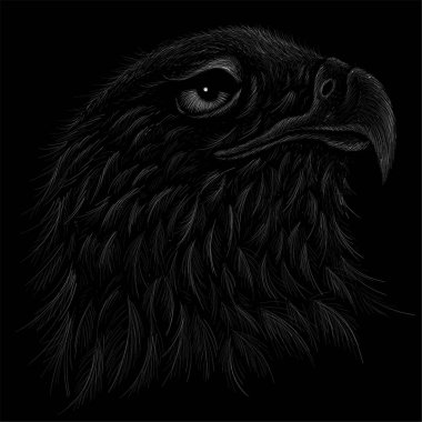 Dövme ya da tişört tasarımı için Vektör logosu. Avlanma tarzı kuzgun arka planı. Bu el çizimi siyah kumaş ya da tuval için.