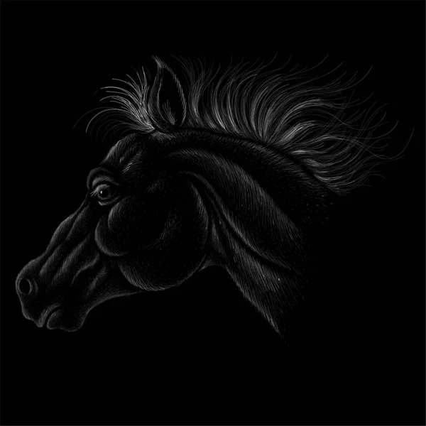 Tシャツのプリントデザインや外観のためのベクトルロゴ馬 狩猟スタイルの馬の背景 この絵は黒い布やキャンバスで作るのがいいでしょう — ストックベクタ
