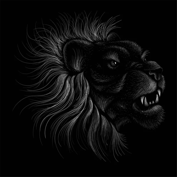 用于纹身或T恤衫印花设计或外耳的矢量狮子标志 捕猎风格狮子背景 这幅手绘画很适合用黑色的面料或帆布做 — 图库矢量图片