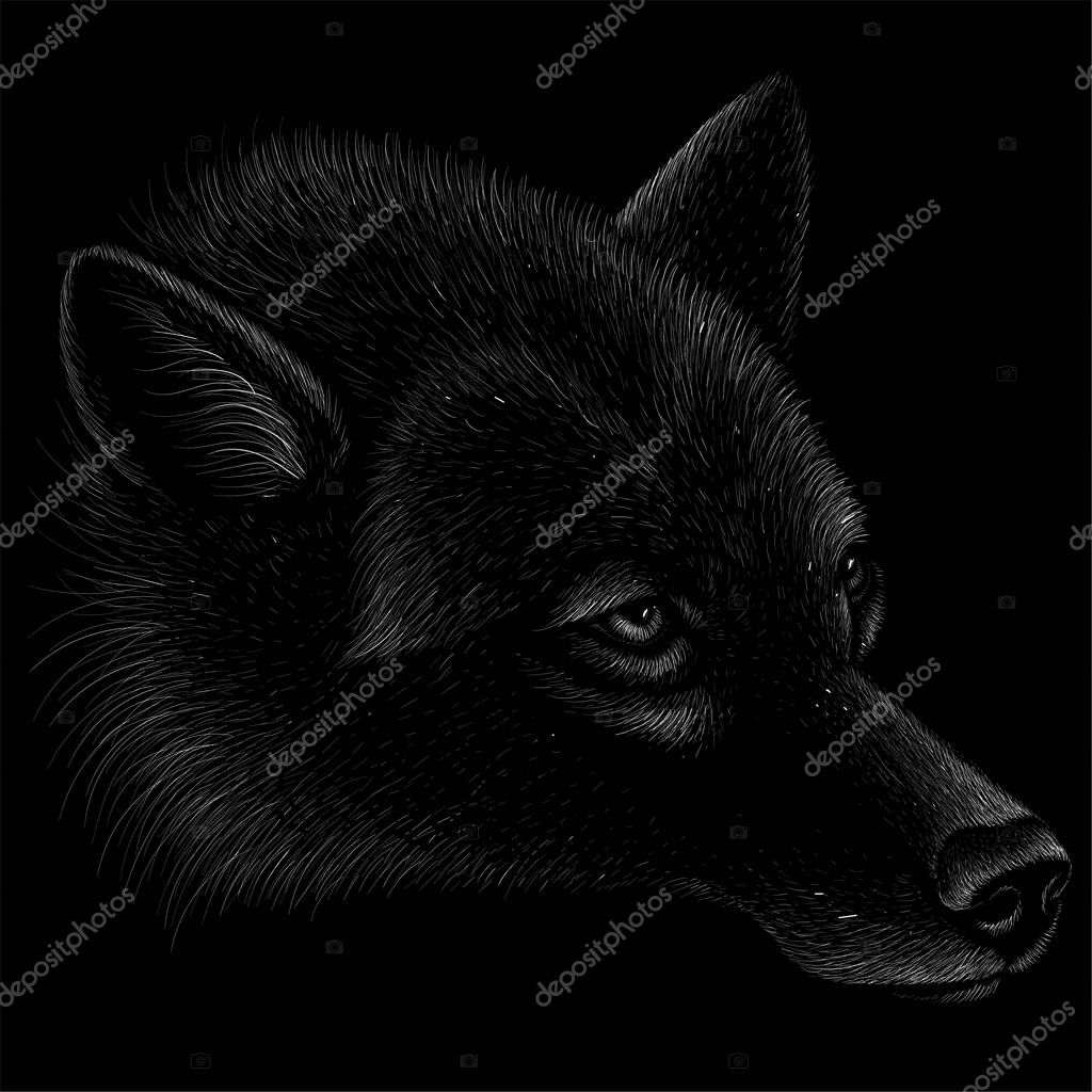 The Vector logo dog  or wolf for tattoo or T-shirt design or outwear.  Cute print style dog  or wolf  background. This hand drawing would be nice to make on the black fabric or canvas
