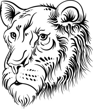 Dövme ya da tişört izi tasarımı için Vektör logosu aslanı. Avlanma tarzı aslanlar. Bu el çizimini siyah kumaş ya da tuval üzerinde yapmak iyi olurdu.
