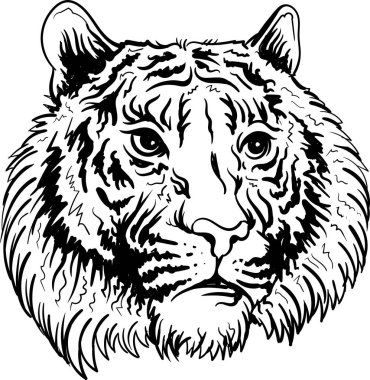 Dövme ya da tişört tasarımı için Vektör logosu kaplanı. Siyah arka planda avlanma tarzı büyük kedi izi. Bu el çizimi siyah kumaş ya da tuval için.