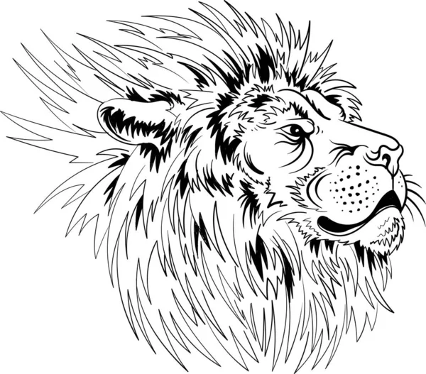 Dövme ya da tişört izi tasarımı için Vektör logosu aslanı. Avlanma tarzı aslanlar. Bu el çizimini siyah kumaş ya da tuval üzerinde yapmak iyi olurdu..