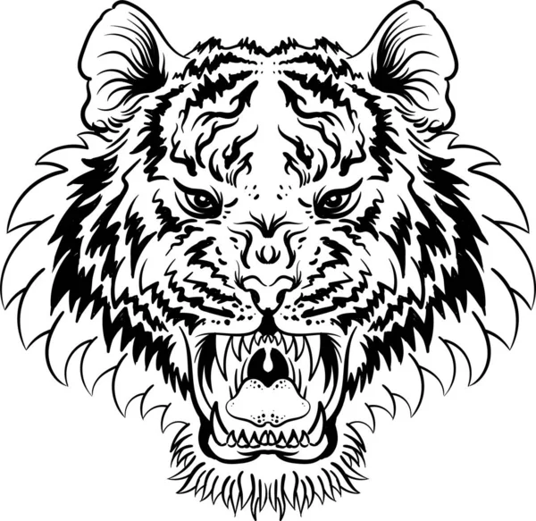 Dövme ya da tişört tasarımı için Vektör logosu kaplanı. Siyah arka planda avlanma tarzı büyük kedi izi. Bu el çizimi siyah kumaş ya da tuval için.