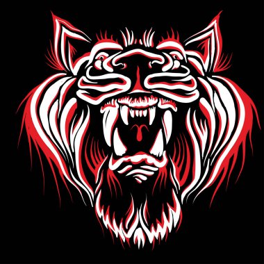 Dövme ya da tişört izi tasarımı için Vektör logosu aslanı. Avlanma tarzı aslanlar. Bu çizimi siyah kumaş ya da tuval üzerinde yapmak güzel olurdu..