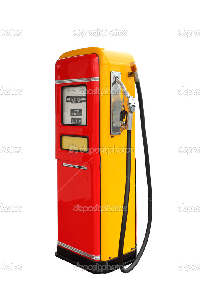 Red and yellow vintage gasoline fuel pump