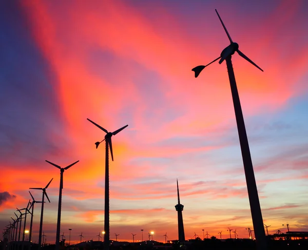 Wind turbine silhouettes — Stock Photo, Image