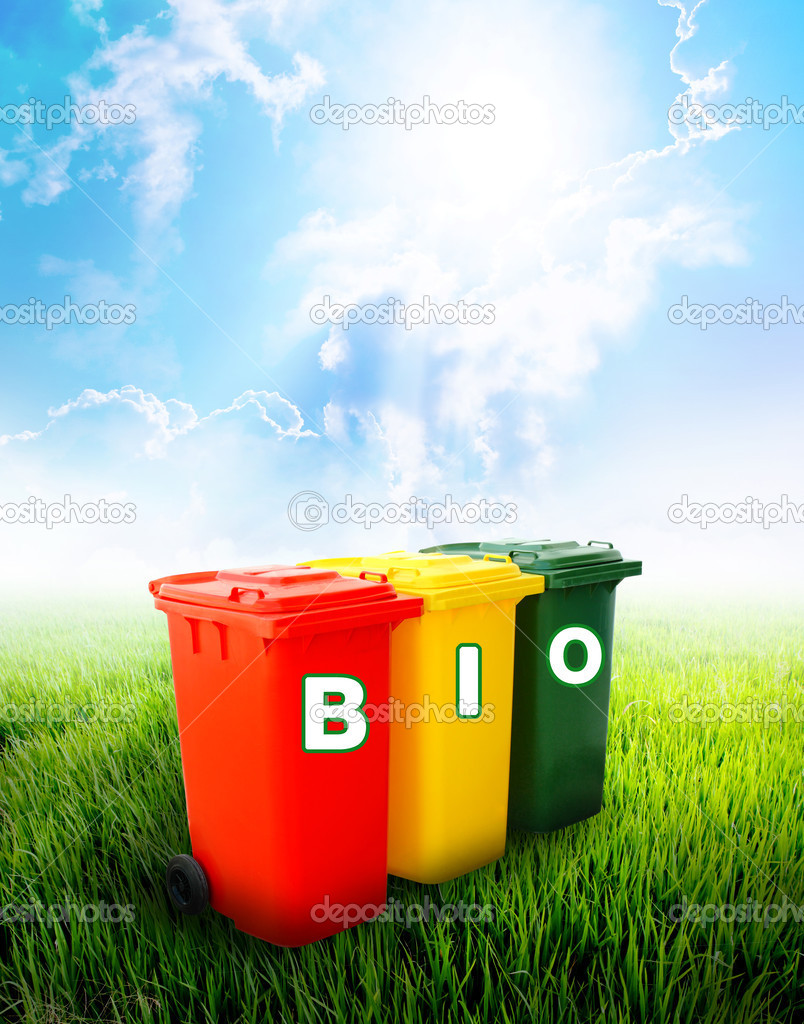 Bio wording on colorful recycle bins