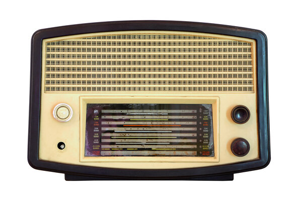 Vintage radio isolated over white background, clipping path