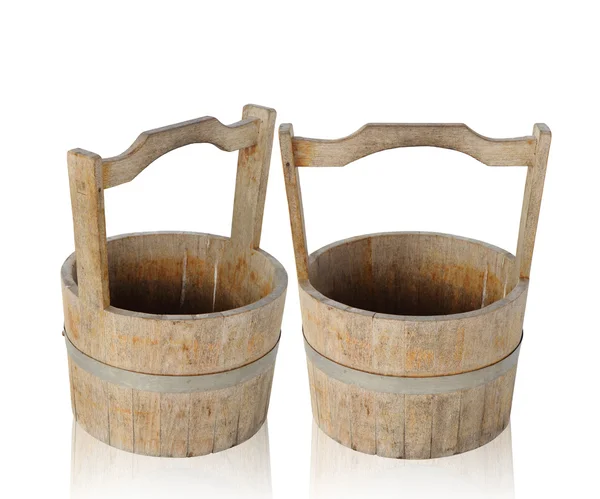 Old wooden bucket isolated — Stock Photo, Image