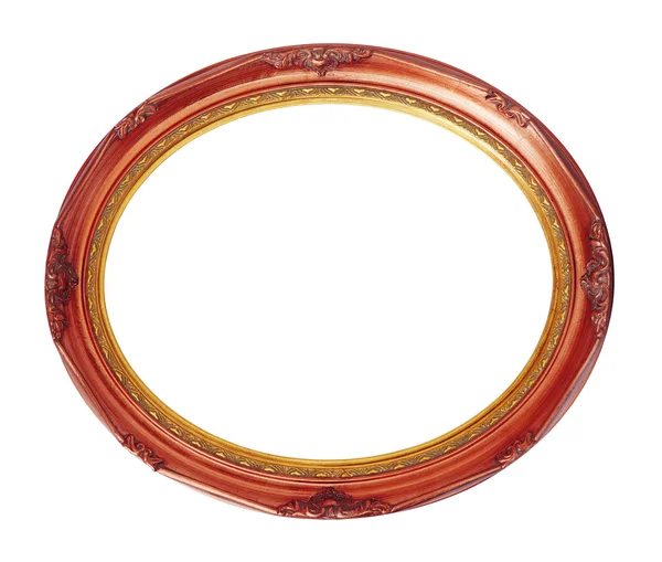 Oval copper-red wooden frame isolated clipping path — Stock Photo, Image