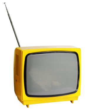 Sarı vintage analog televizyon üzerinde kırpma pat ile izole