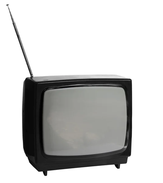 Televisão analógica vintage preto e branco isolado com recorte — Fotografia de Stock