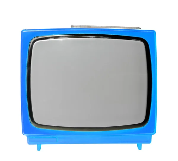 Синій старовинний аналоговий телевізор ізольований відсічним контуром . — стокове фото