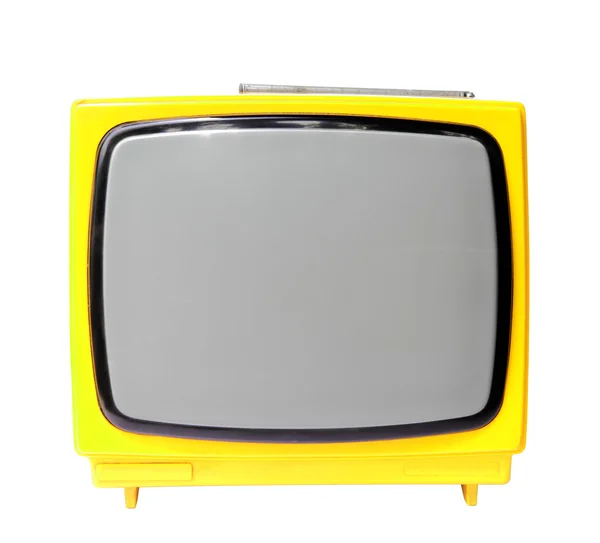 Yellow vintage analog television isolated with clipping path. — Stock Photo, Image